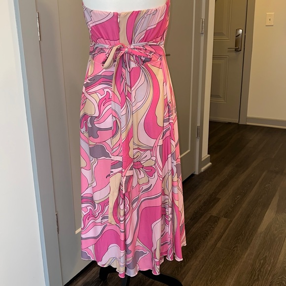 Fun pink printed strapless flowing dress - Picture 3 of 3